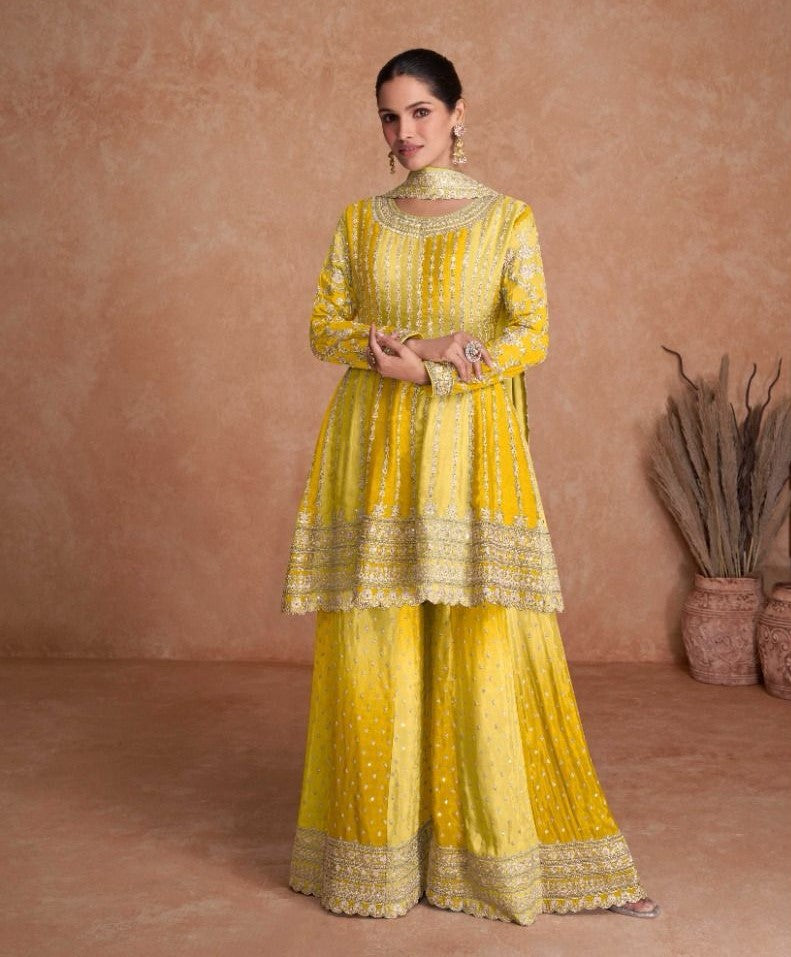 Beige Yellow Brocade Silk Punjabi Sharara Suit Gharara Kurti Set Pakistani  Designer Ethnic Wear Custom Made Sharara Suit Set for Women USA - Etsy in  2024 | Simple pakistani dresses, Velvet dress